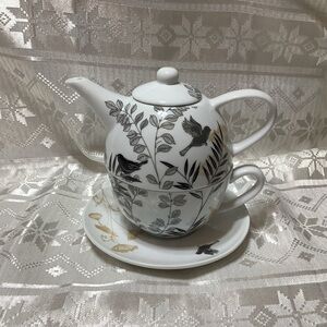 Tea Set with Floral and Bird Design